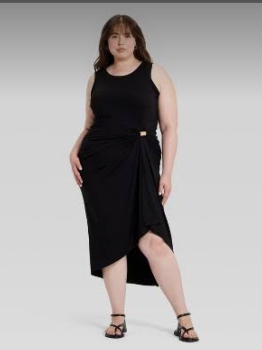 a new day Black Sleeveless Midi Dress with Side Drape